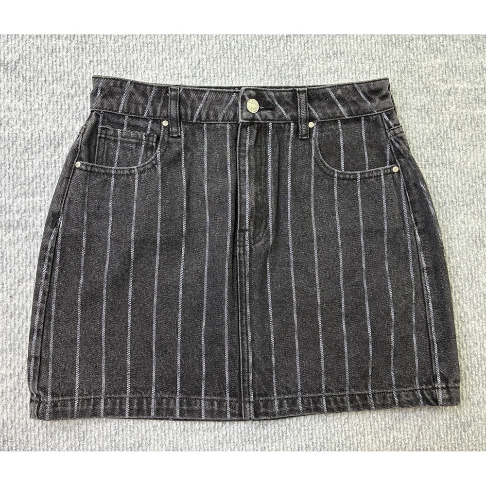 PacSun Womens 27 Black Gray Pinstripe Denim Mini Skirt Y2K Striped 5 Pocket